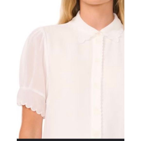 CeCe Women’s White Scalloped Puff Sleeve Button Front Blouse XL NWT - Picture 4 of 4